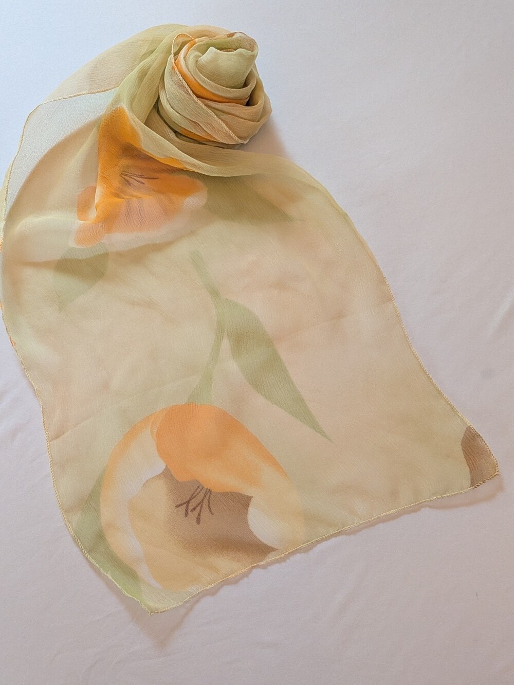 Lightweight Sheer Floral Scarf in Pale Yellow and Orange
